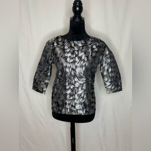 Chic Black and Silver Feather Pattern Blouse